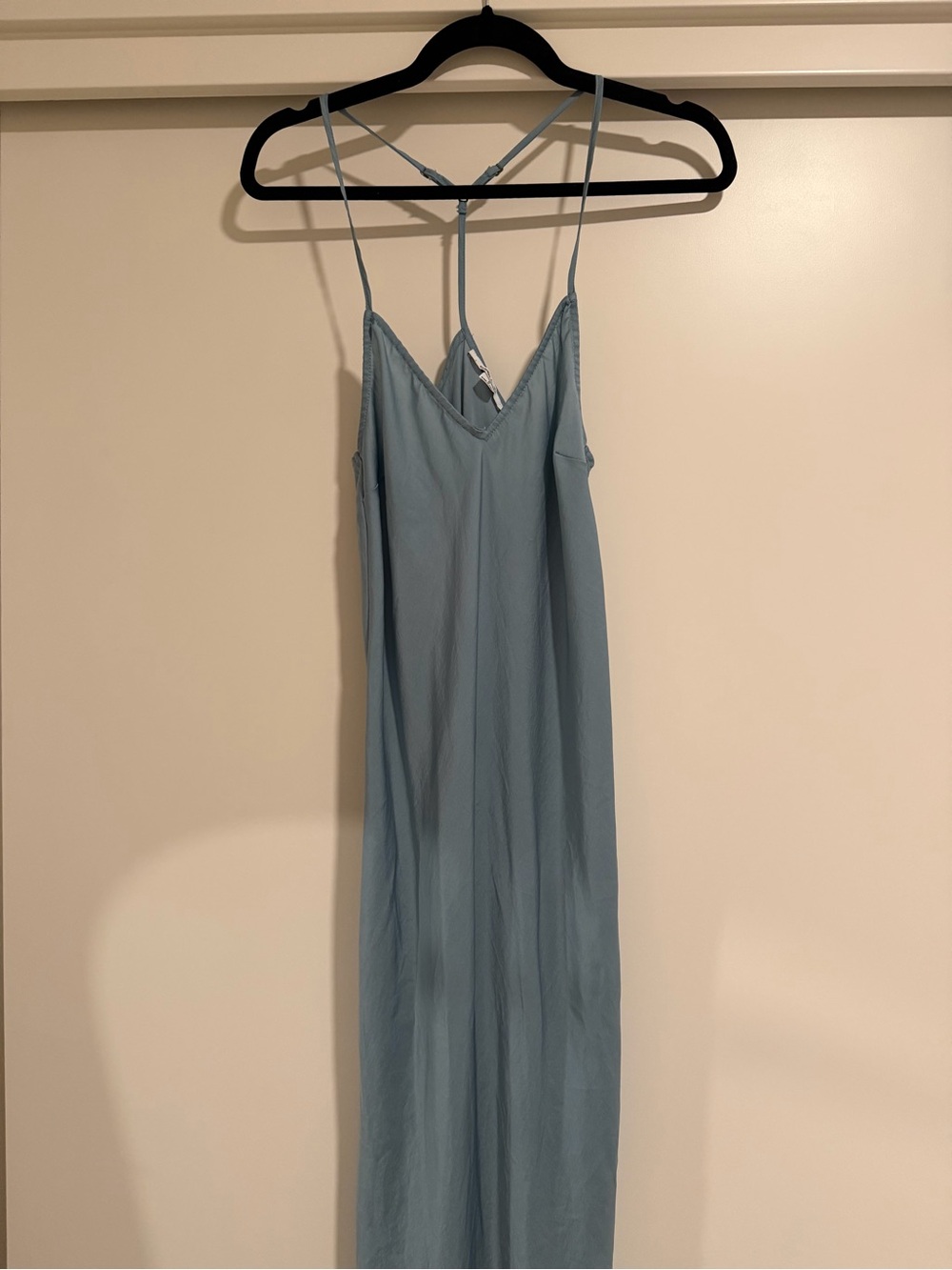 O'Neill Dusty Shimmer Blue Midi Slip Dress with Strappy Back and Slit